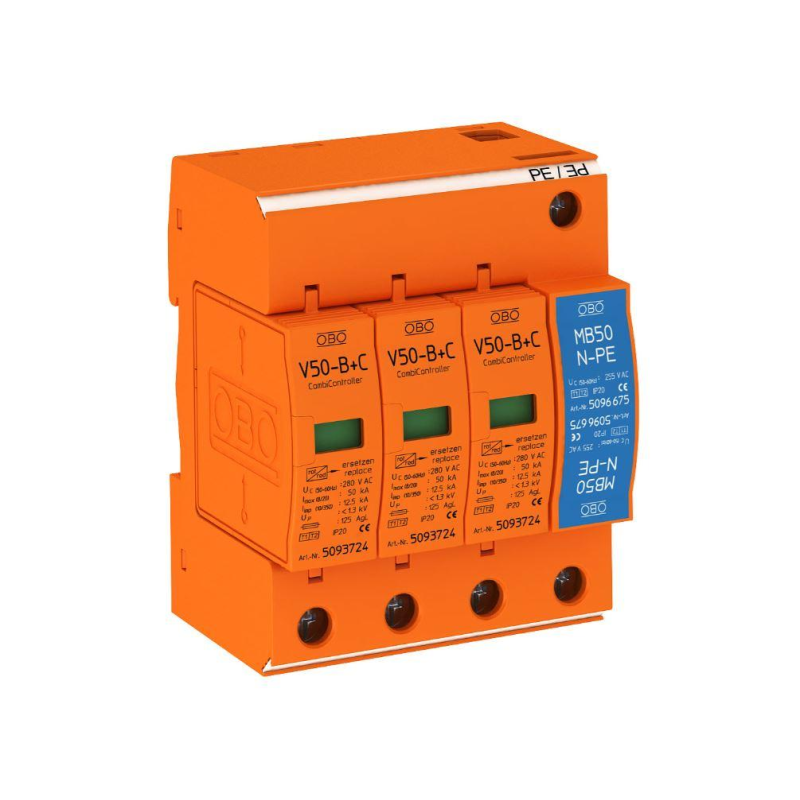 Обмежувач перенапруги Тип I + II V50-B+C 3+NPE артикул 5093654
