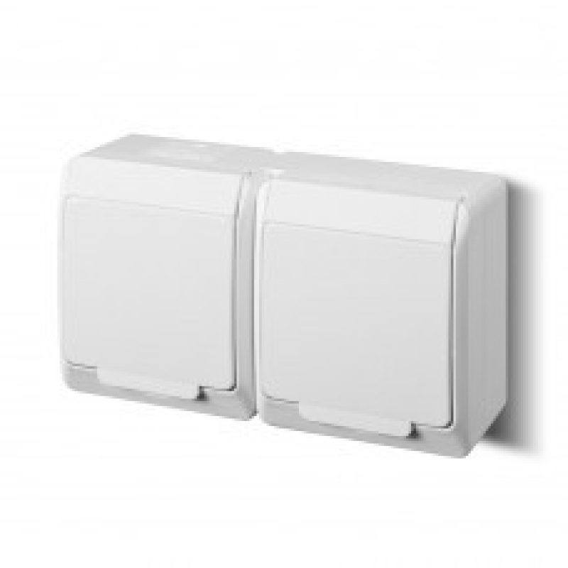 Розетка накладна 2-місна з кришкою біла Elektro-Plast Hermes IP44, 0325-02