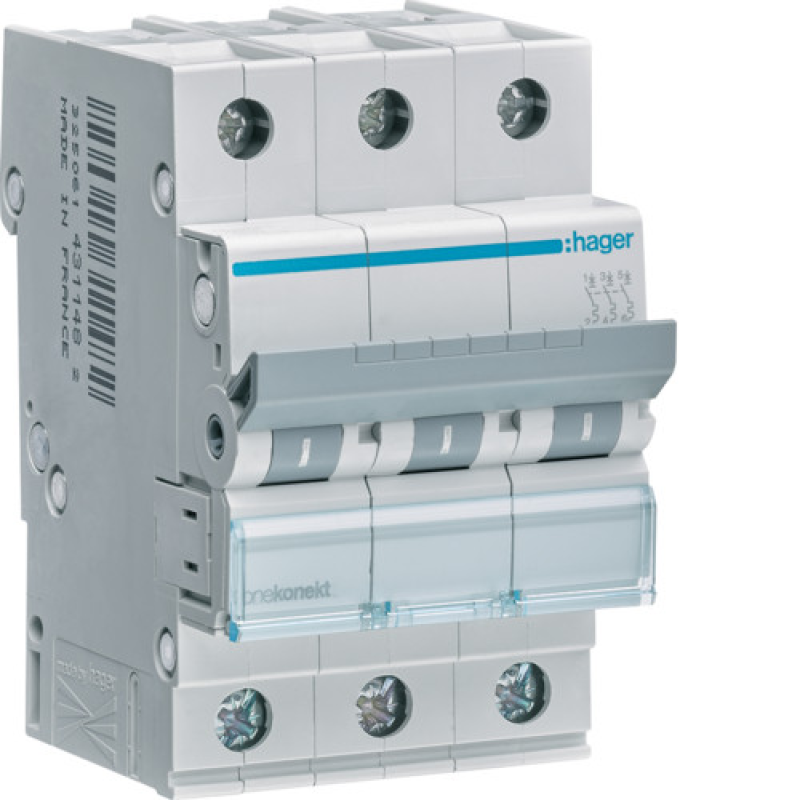 Автоматичний вимикач Hager MCN316 Ін=16А, 3P, хар-ка C