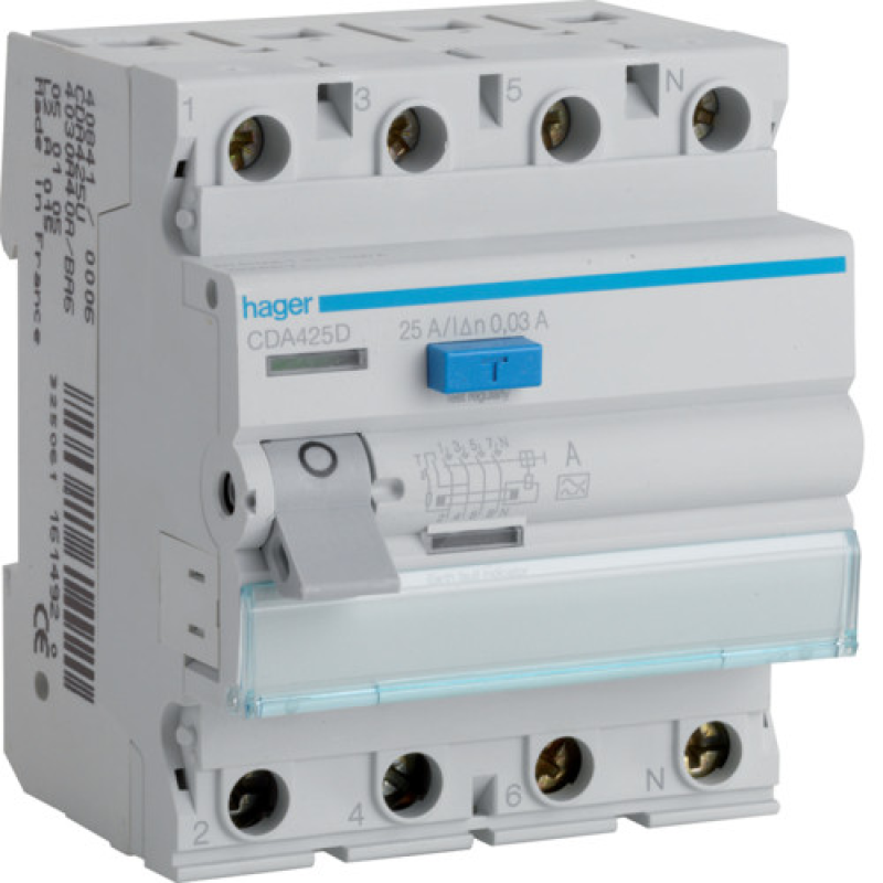 ПЗВ 4P 6kA 25A 30mA A hager CDA425D