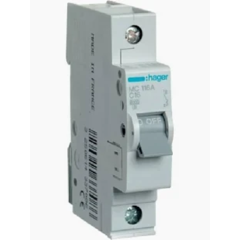 Автоматичний вимикач HAGER MС116A. Iн=16А, 1P, хар-ка С